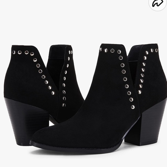 Rilista women’s cutout Ankle Boots stacked chunky heel slip on Rivet booties - Picture 1 of 5